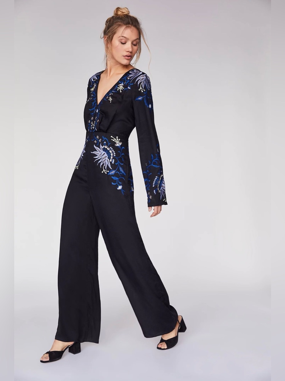 Free People | Black Jumpsuit with Floral Embroidery